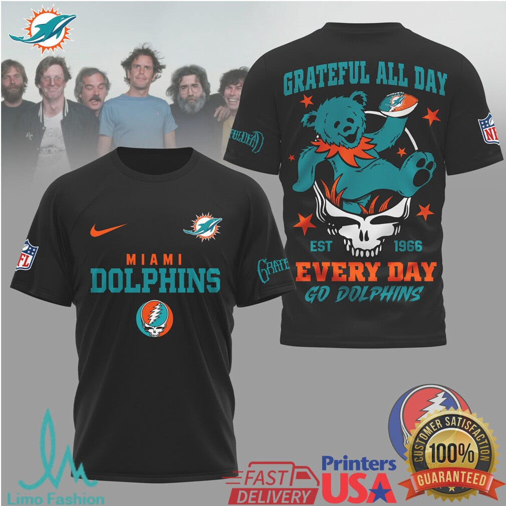 Grateful Dead X Miami Dolphins Nfl Dancing Bear Graphic Tee - Limotees LLC