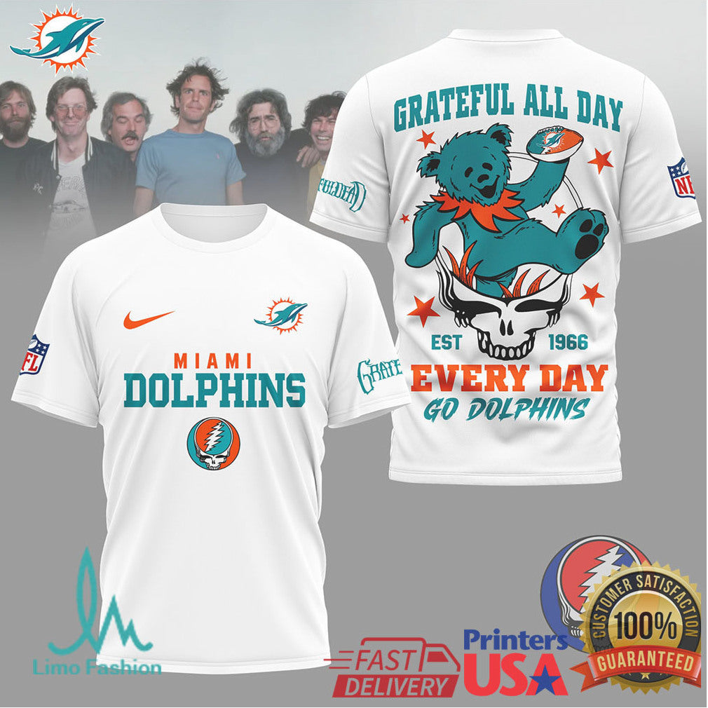Grateful Dead X Miami Dolphins Nfl Dancing Bear Graphic Tee - Limotees LLC