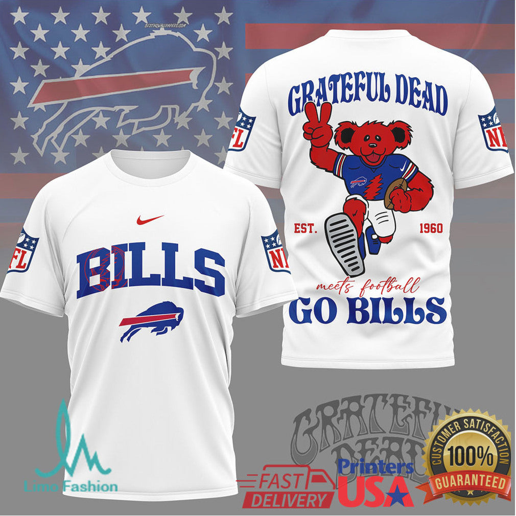 Grateful Dead x Buffalo Bills NFL Dancing Bear “Go Bills” Graphic T Shirt - Limotees LLC