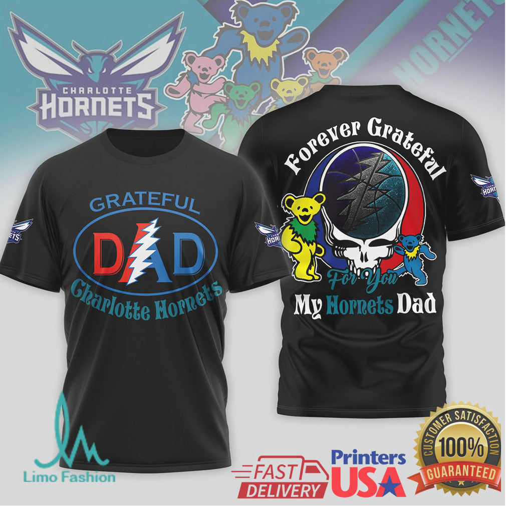 Grateful Dead x Charlotte Hornets Dad T Shirt Forever Grateful NBA Fan Gift - Limotees LLC