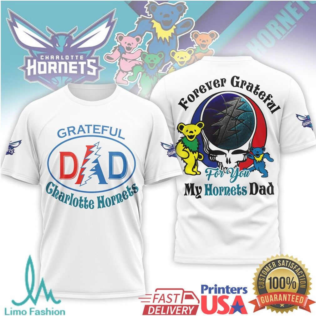 Grateful Dead x Charlotte Hornets Dad T Shirt Forever Grateful NBA Fan Gift - Limotees LLC