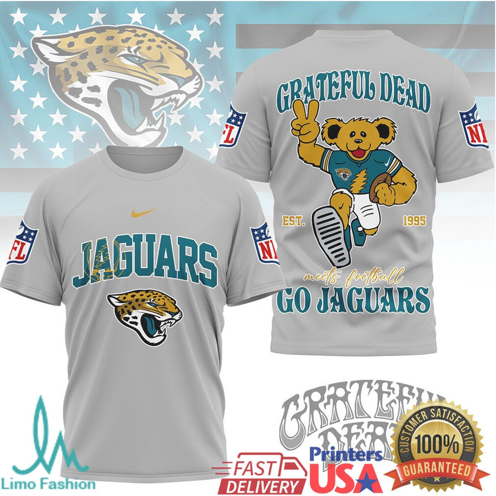 Grateful Dead x Jacksonville Jaguars NFL Dancing Bear Mashup T Shirt - Limotees LLC