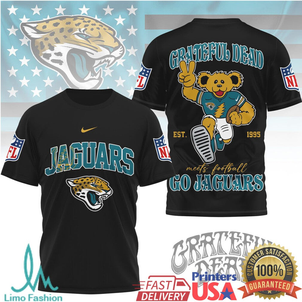 Grateful Dead x Jacksonville Jaguars NFL Dancing Bear Mashup T Shirt - Limotees LLC