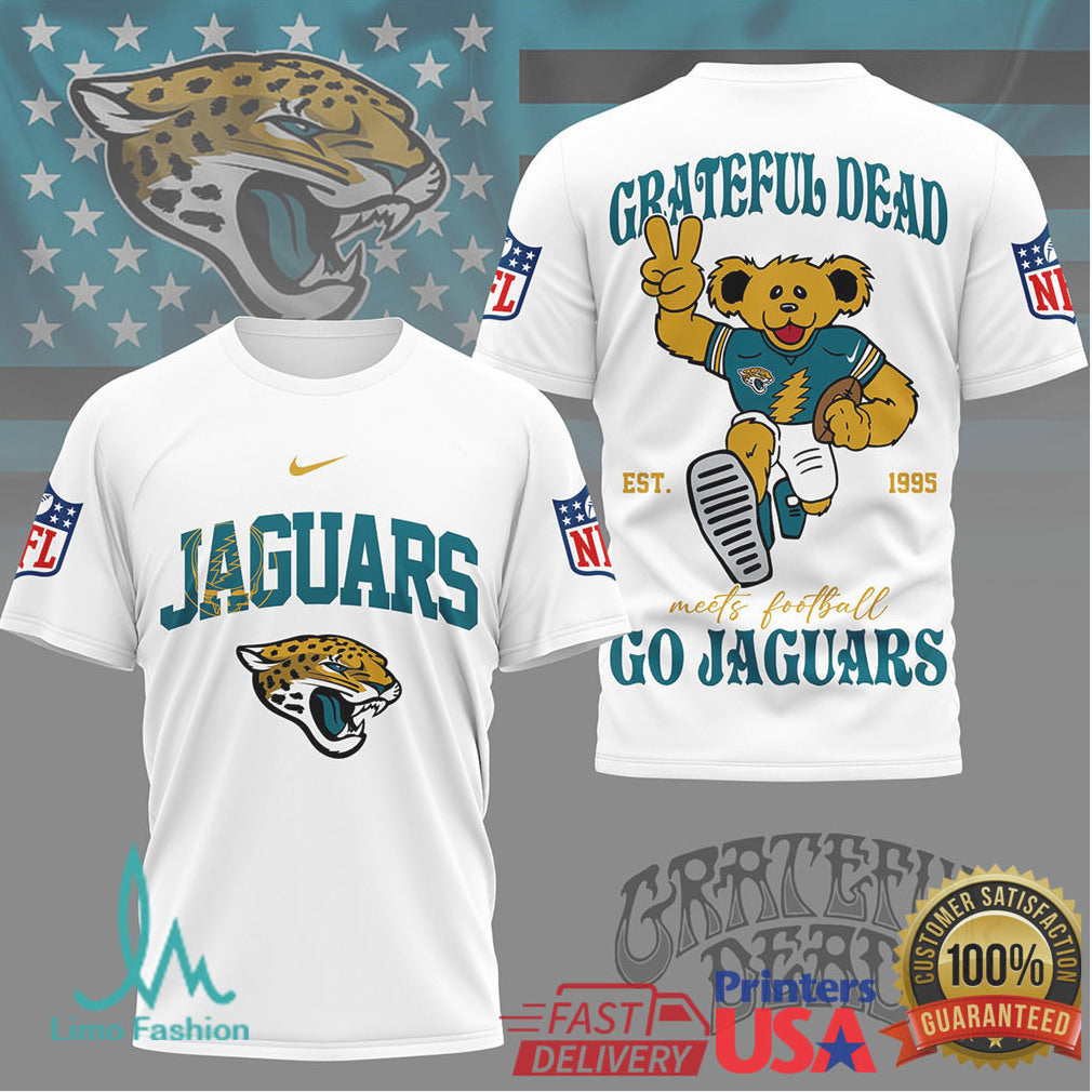 Grateful Dead x Jacksonville Jaguars NFL Dancing Bear Mashup T Shirt - Limotees LLC