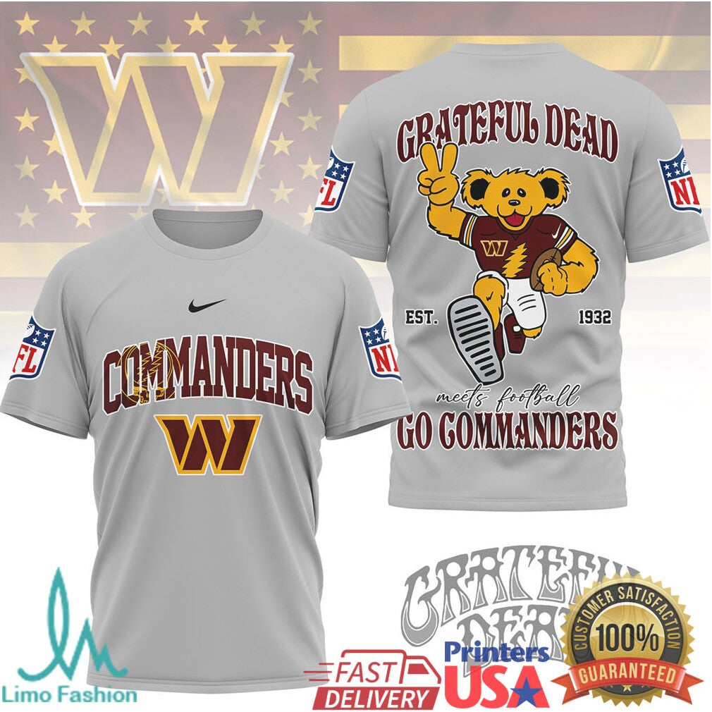 Grateful Dead x Washington Commanders NFL Dancing Bear T Shirt - Limotees LLC