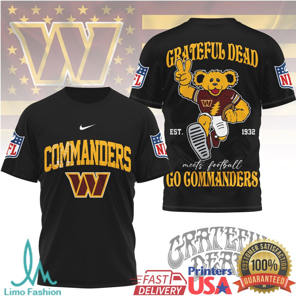 Grateful Dead x Washington Commanders NFL Dancing Bear T Shirt - Limotees LLC