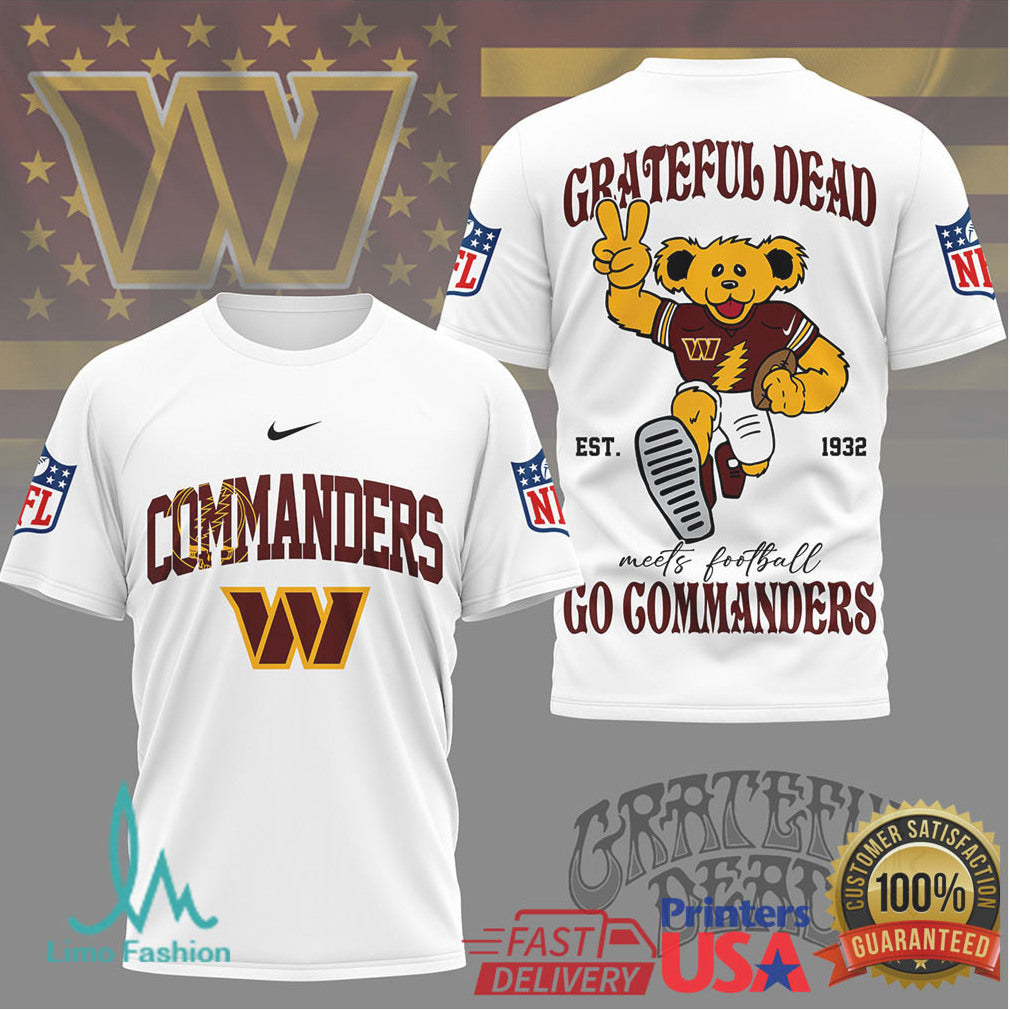 Grateful Dead x Washington Commanders NFL Dancing Bear T Shirt - Limotees LLC