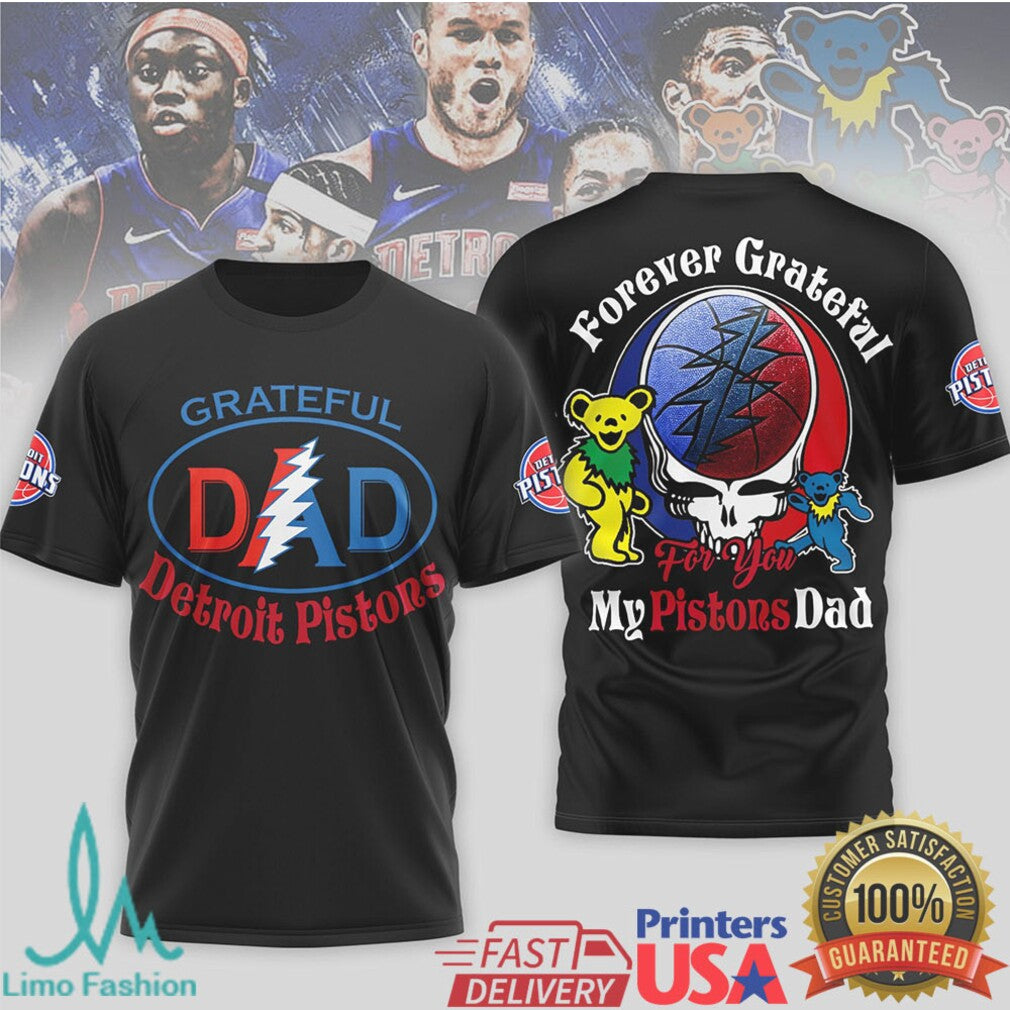 Grateful Detroit Pistons Dad T Shirt NBA Steal Your Face Design Father's Day Gift - Limotees LLC