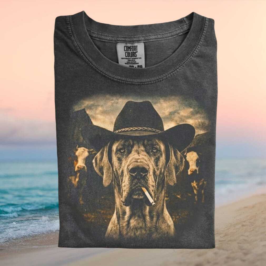 Great Dane Cowboy Smoking Western Farm Dog T Shirt