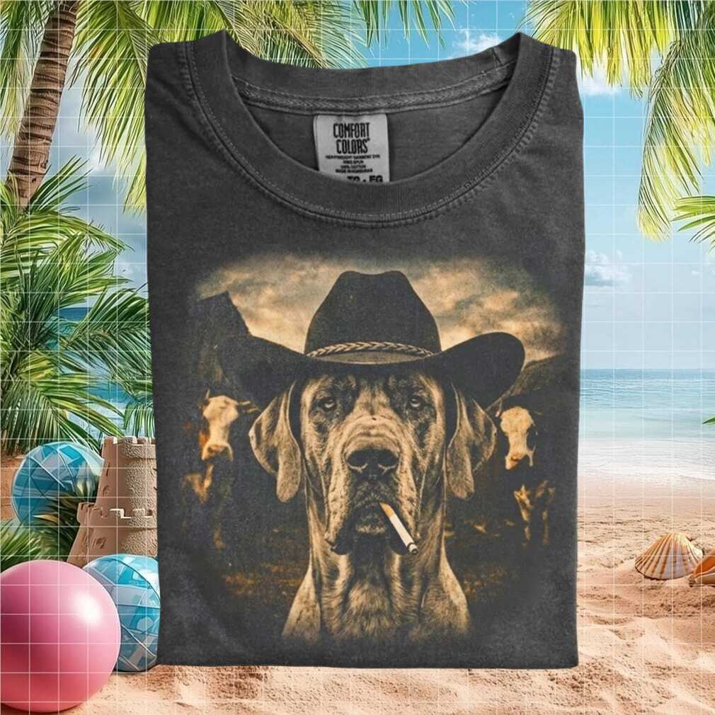 Great Dane Cowboy Smoking Western Farm Dog T Shirt