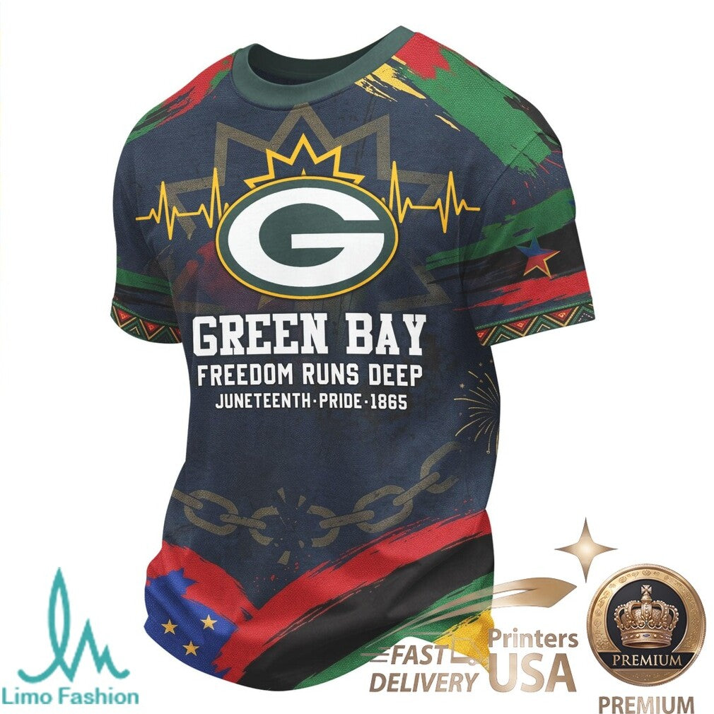 Green Bay Juneteenth Freedom Runs Deep Bleed Black Green T Shirt - Limotees LLC