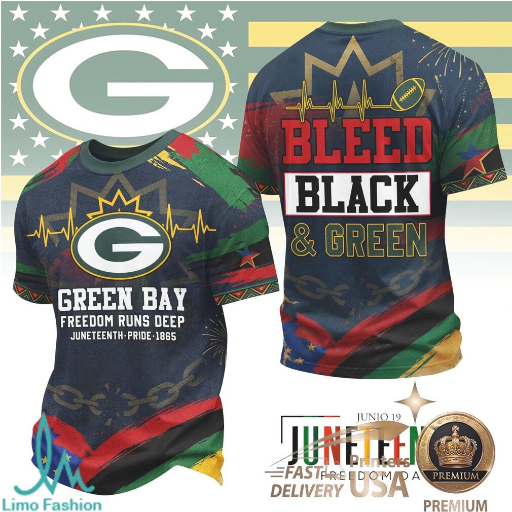 Green Bay Juneteenth Freedom Runs Deep Bleed Black Green T Shirt - Limotees LLC