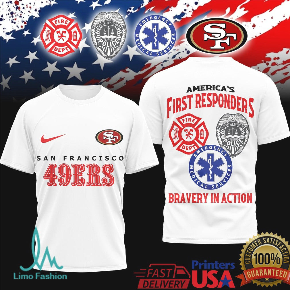Green Bay Packers America's First Responders T Shirt Police Fire Medical Bravery Edition - Limotees LLC