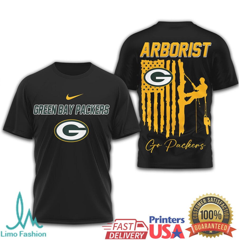 Green Bay Packers Arborist Tree Service American Flag T Shirt - Limotees LLC