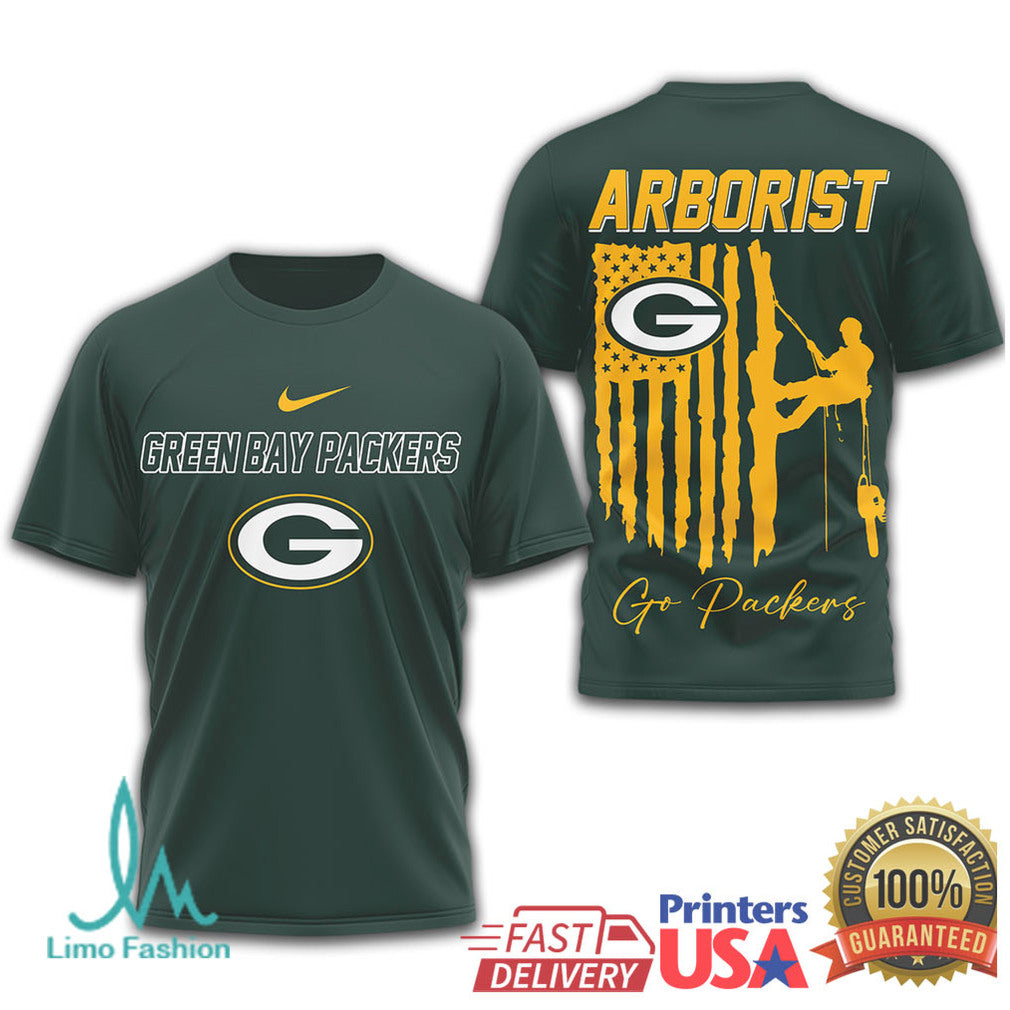 Green Bay Packers Arborist Tree Service American Flag T Shirt - Limotees LLC