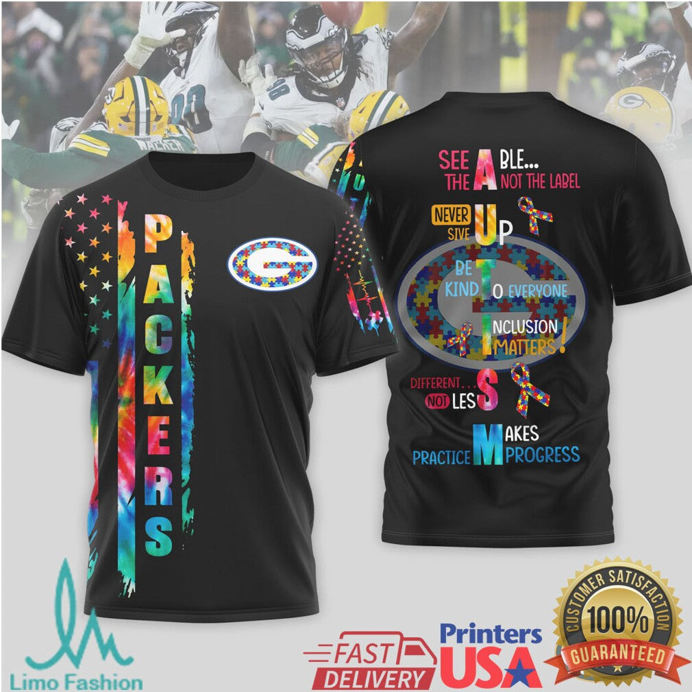 Green Bay Packers Autism Awareness T Shirt Be Kind To Everyone Tie Dye T Shirt - Limotees LLC