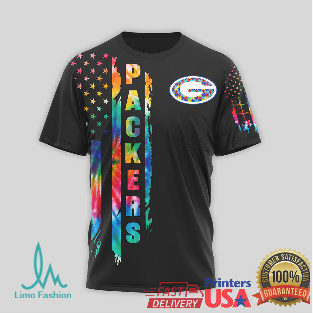 Green Bay Packers Autism Awareness T Shirt Be Kind To Everyone Tie Dye T Shirt - Limotees LLC