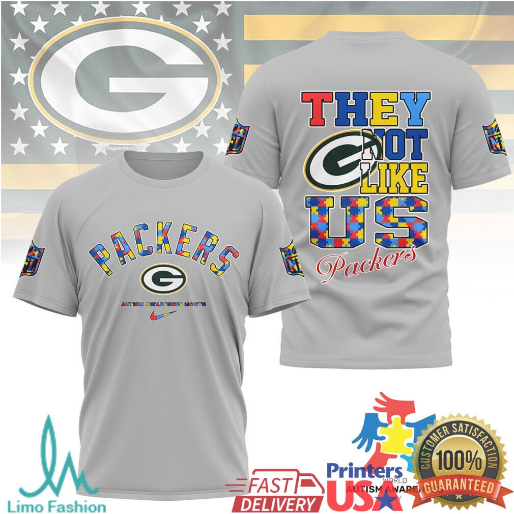 Green Bay Packers Autism Awareness They Not Like Us T Shirt - Limotees LLC