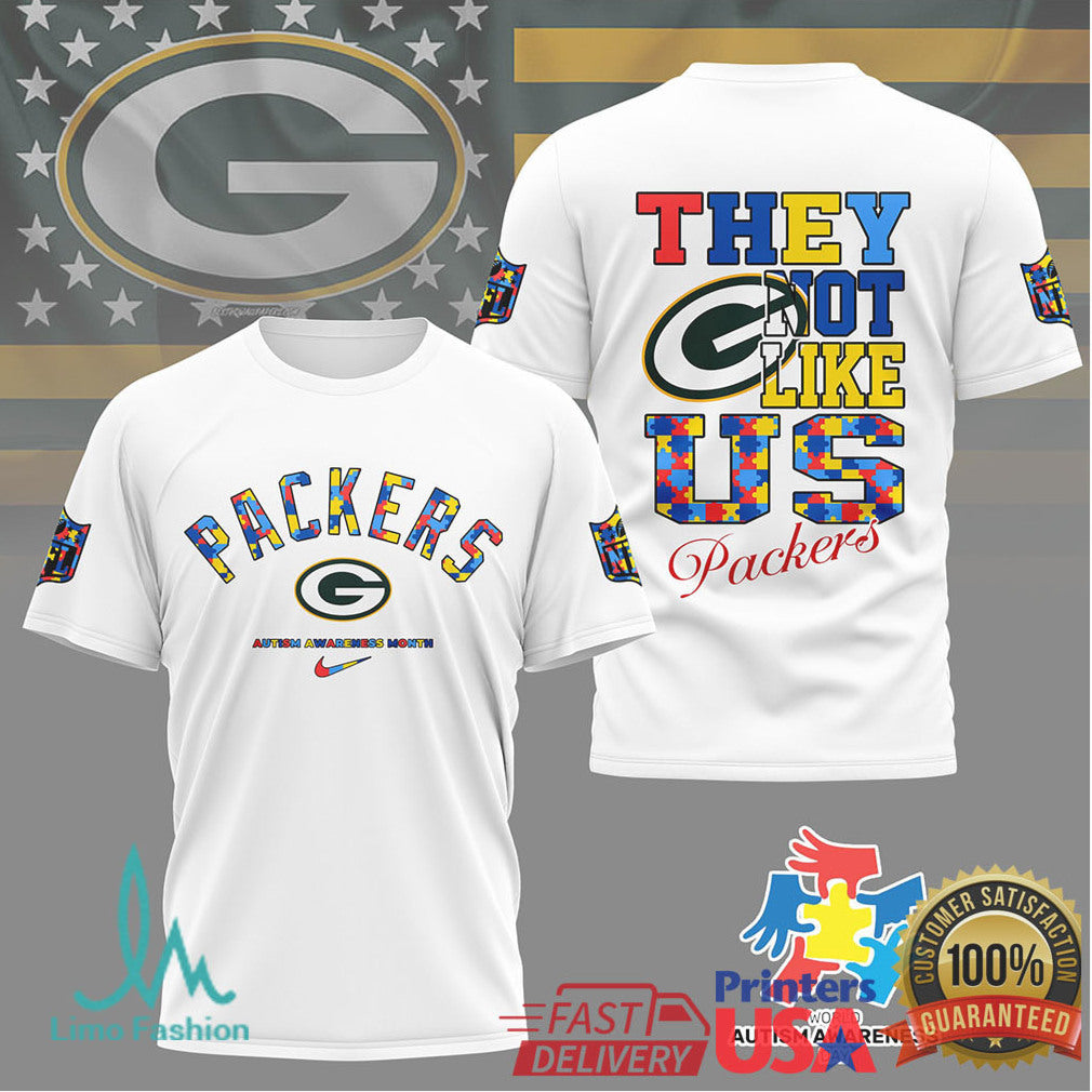 Green Bay Packers Autism Awareness They Not Like Us T Shirt - Limotees LLC
