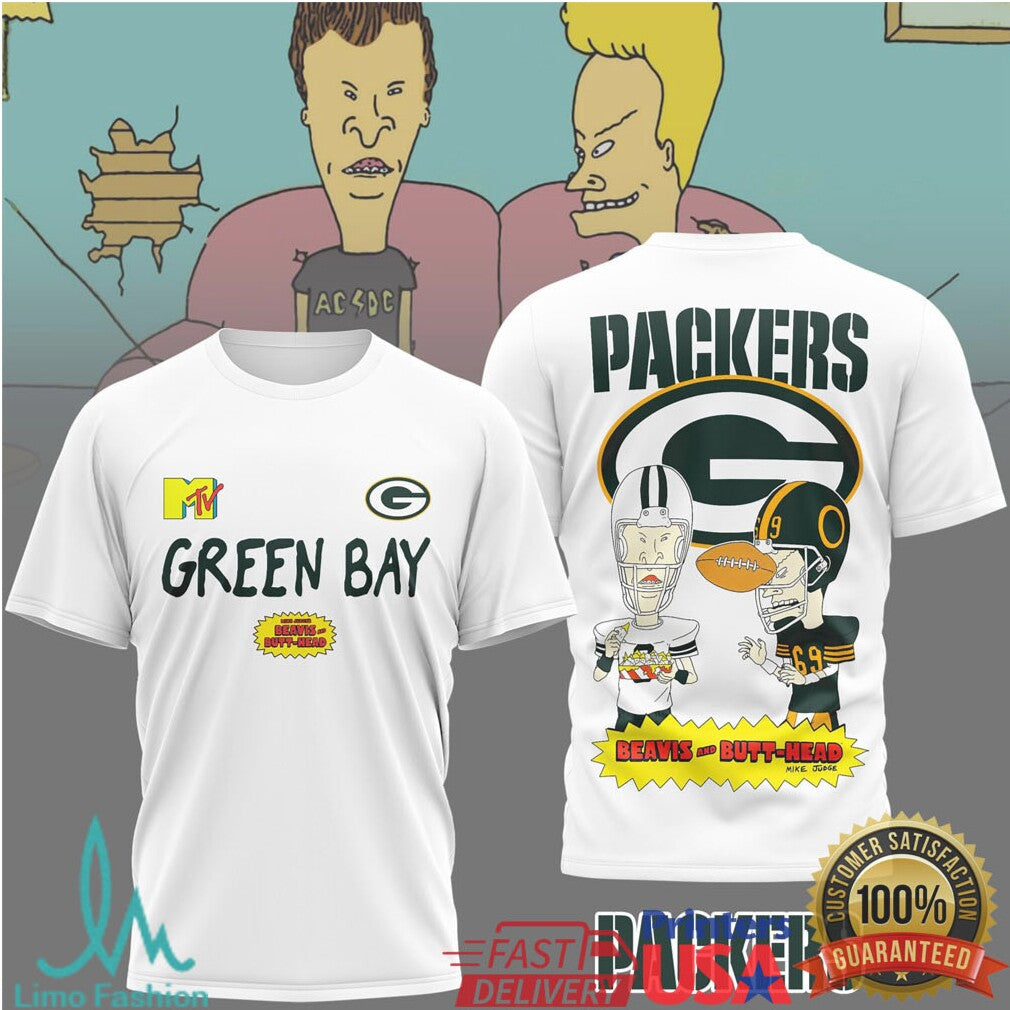 Green Bay Packers Beavis and ButHead 90s Cartoon Football T Shirt - Limotees LLC