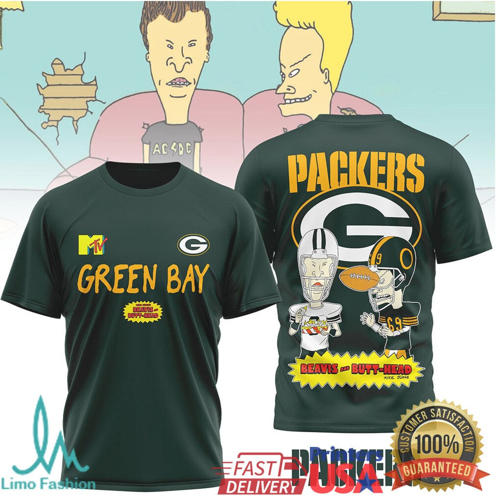 Green Bay Packers Beavis and ButHead 90s Cartoon Football T Shirt - Limotees LLC