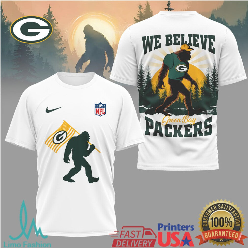 Green Bay Packers Bigfoot We Believe NFL Graphic T Shirt - Limotees LLC
