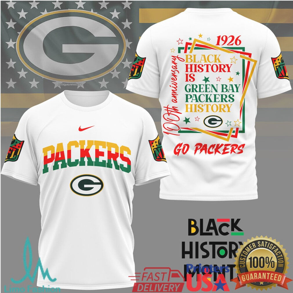Green Bay Packers Black History Month 100th Anniversary NFL T Shirt - Limotees LLC
