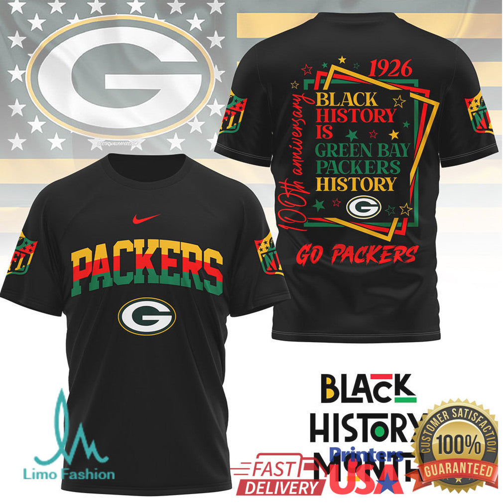 Green Bay Packers Black History Month 100th Anniversary NFL T Shirt - Limotees LLC
