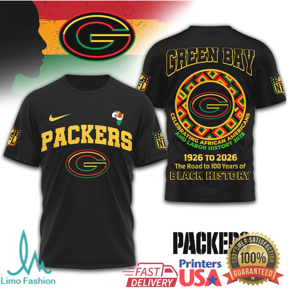 Green Bay Packers Black History Month T Shirt 1926 to 2026 Centennial Tribute - Limotees LLC