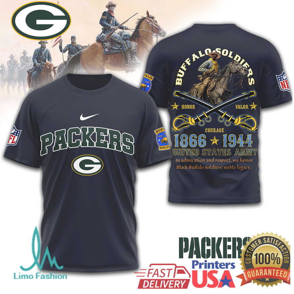 Green Bay Packers Buffalo Soldiers Honor & Valor Navy T Shirt - Limotees LLC