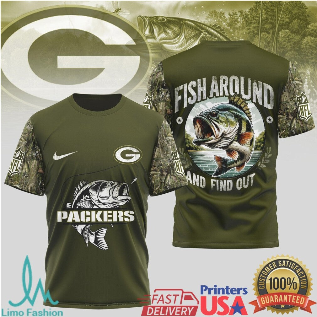 Green Bay Packers Fishing Camo Graphic T Shirt Bass Fishing Gift for Fans - Limotees LLC