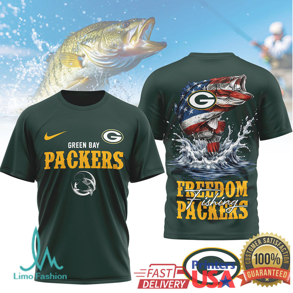 Green Bay Packers Freedom Fishing Bass American Flag T Shirt