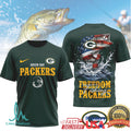 Green Bay Packers Freedom Fishing Bass American Flag T Shirt