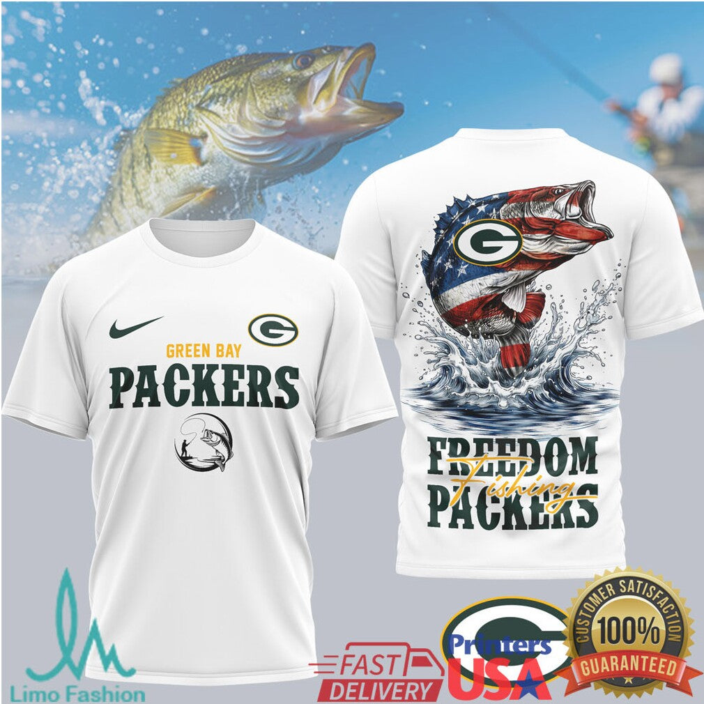 Green Bay Packers Freedom Fishing Bass American Flag T Shirt