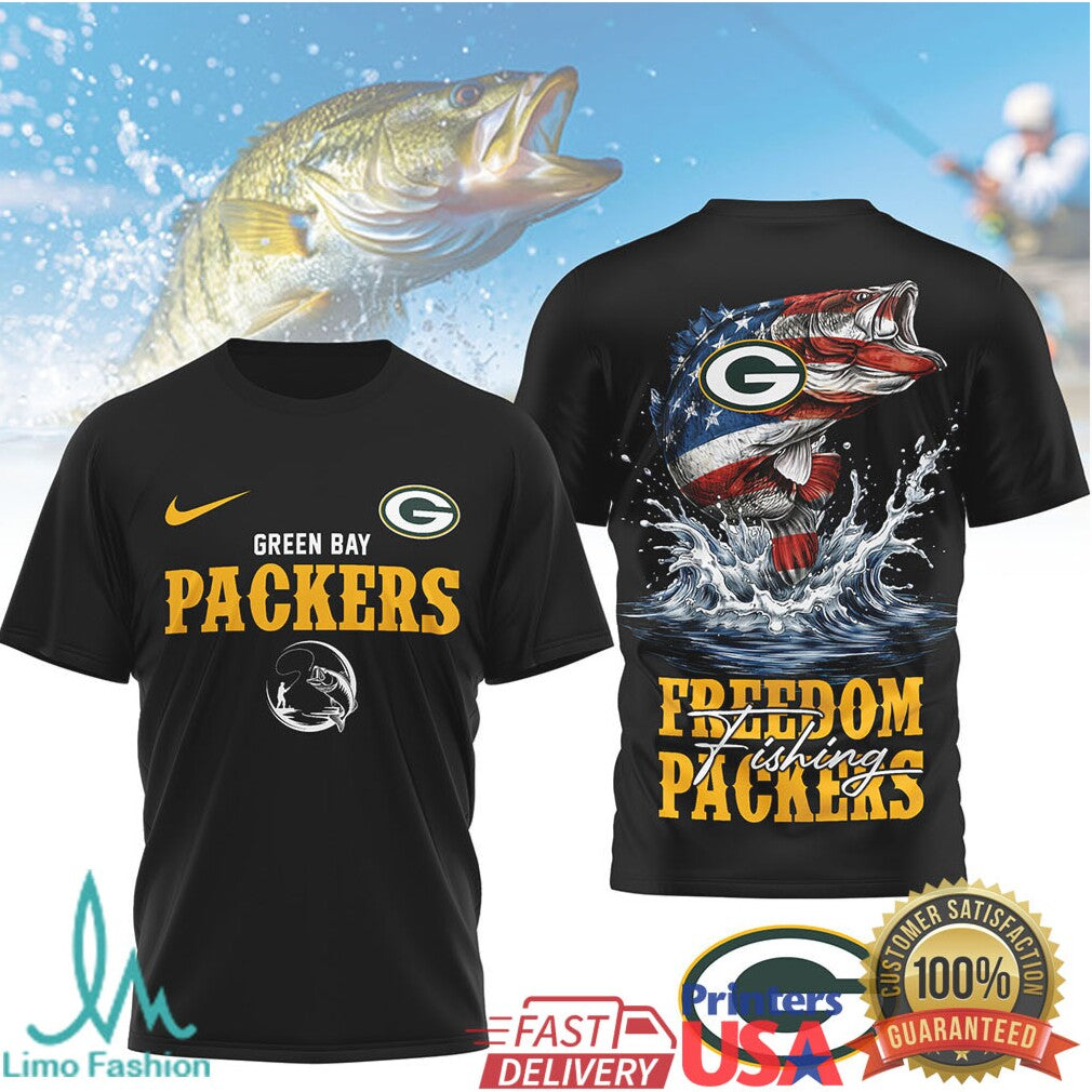 Green Bay Packers Freedom Fishing Bass American Flag T Shirt
