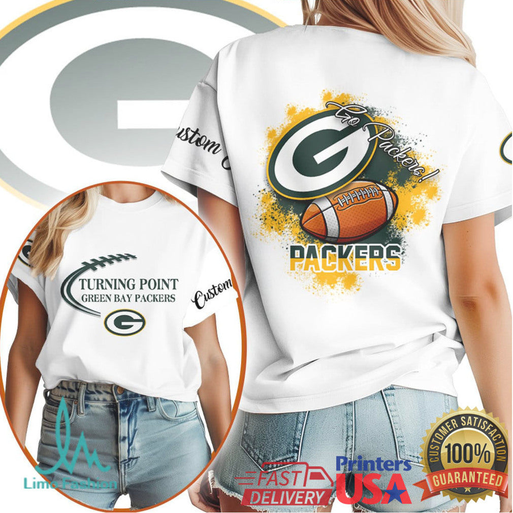 Green Bay Packers Go Packers Custom Graphic White T Shirt - Limotees LLC