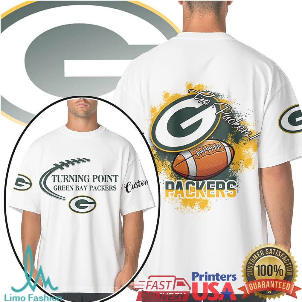 Green Bay Packers Go Packers Custom Graphic White T Shirt - Limotees LLC