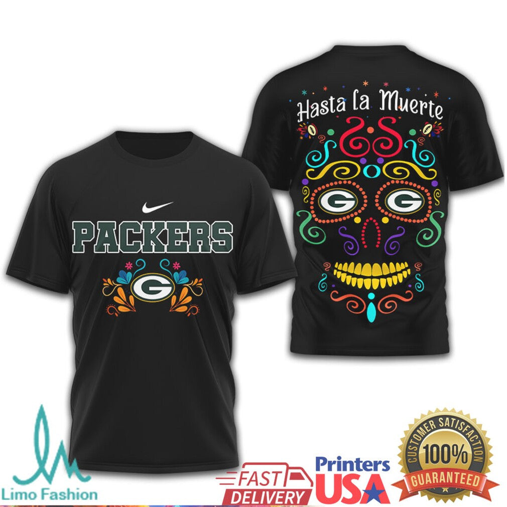 Green Bay Packers Hasta La Muerte Sugar Skull Day of the Dead T Shirt - Limotees LLC