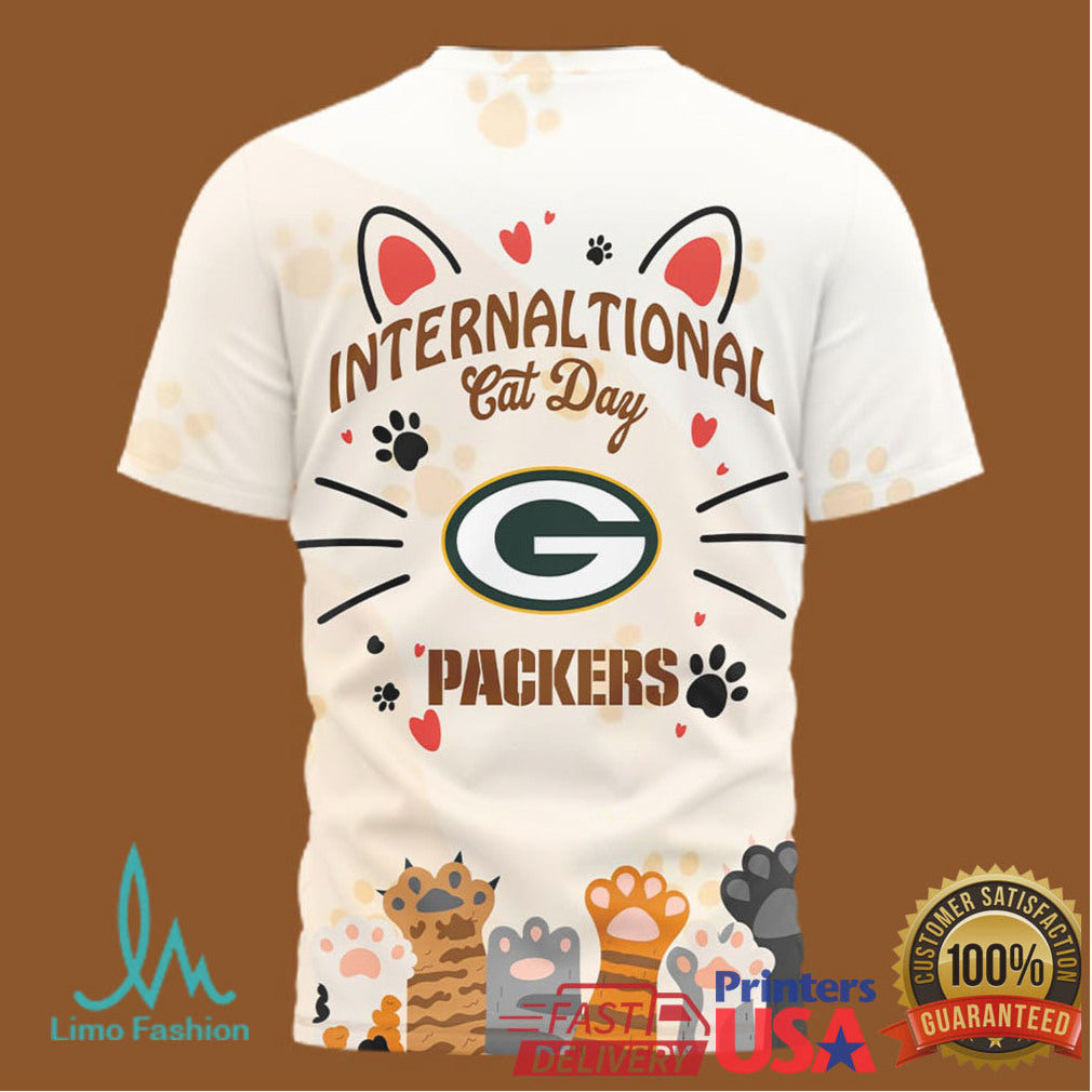 Green Bay Packers International Cat Day 3D All Over Print Apparel - Limotees LLC