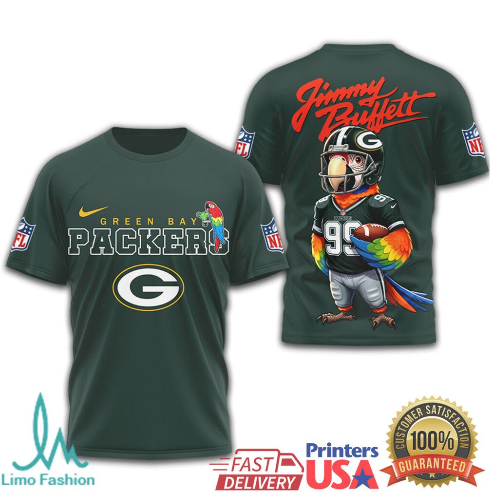 Green Bay Packers Jimmy Buffett Parrot Head Gameday T Shirt - Limotees LLC