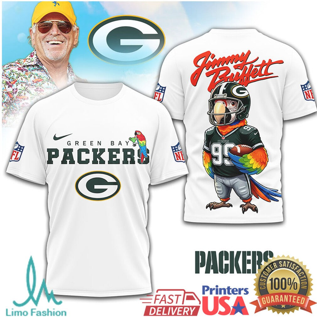 Green Bay Packers Jimmy Buffett Parrot Head Gameday T Shirt - Limotees LLC