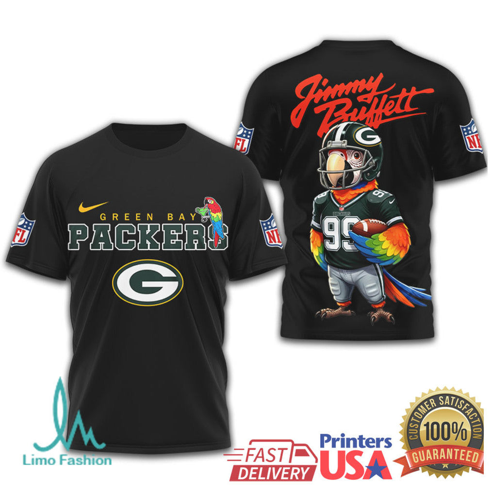 Green Bay Packers Jimmy Buffett Parrot Head Gameday T Shirt - Limotees LLC