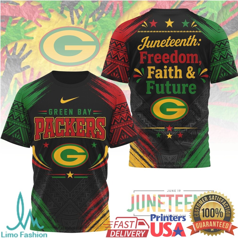 Green Bay Packers Juneteenth Freedom Faith Future Graphic T Shirt - Limotees LLC