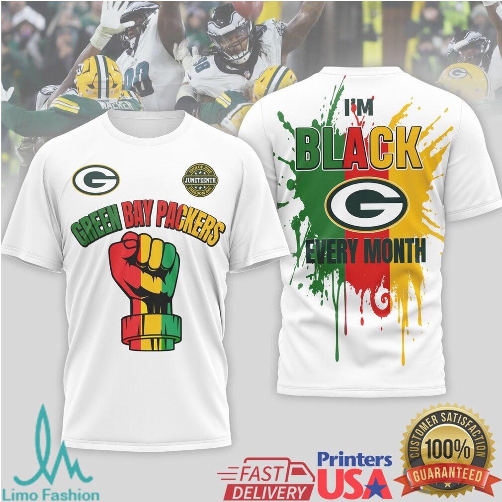Green Bay Packers Juneteenth I'm Black Every Month T Shirt - Limotees LLC