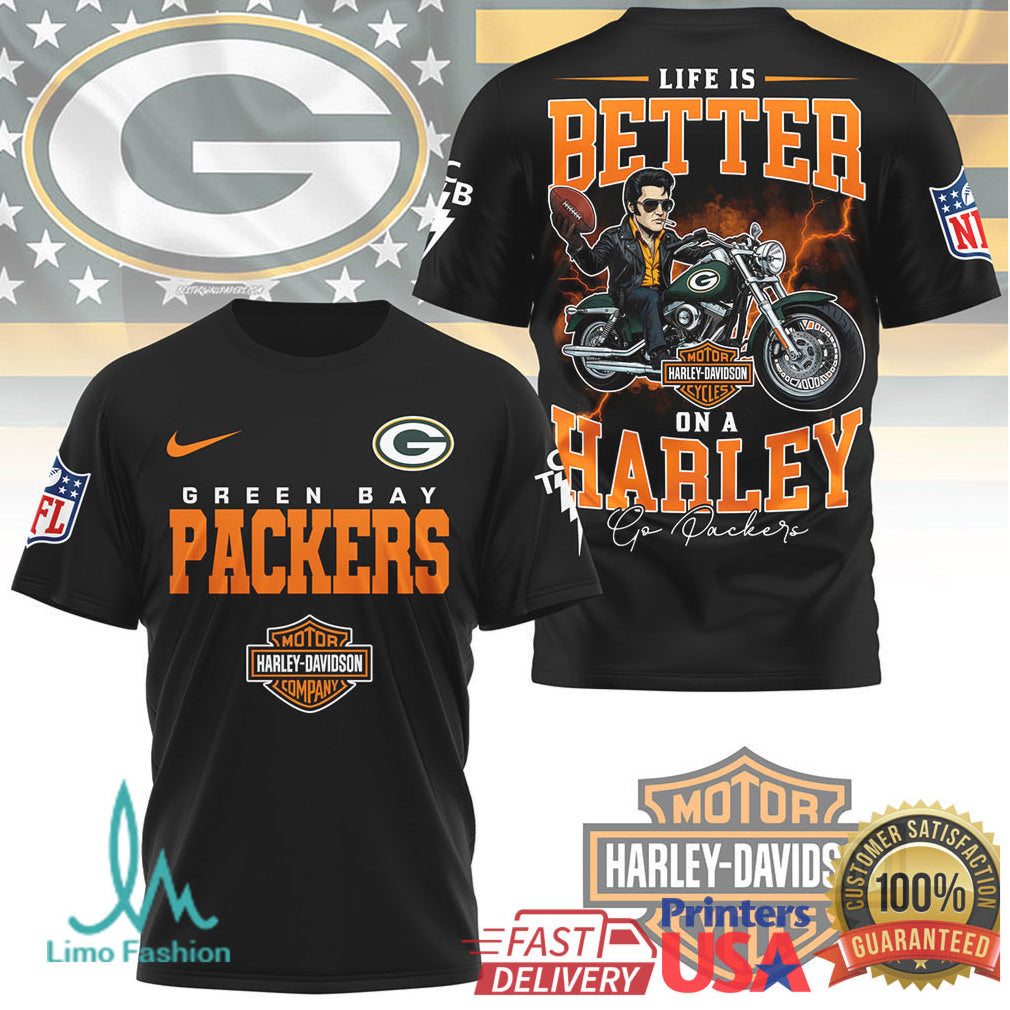 Green Bay Packers Life Is Better On A Harley Fan T Shirt - Limotees LLC
