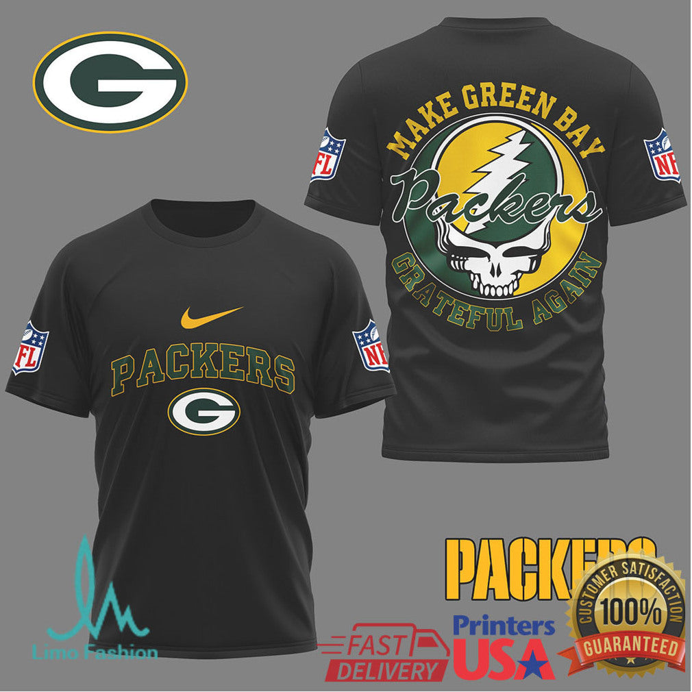 Green Bay Packers Make Green Bay Grateful Again Skull Graphic Tshirt