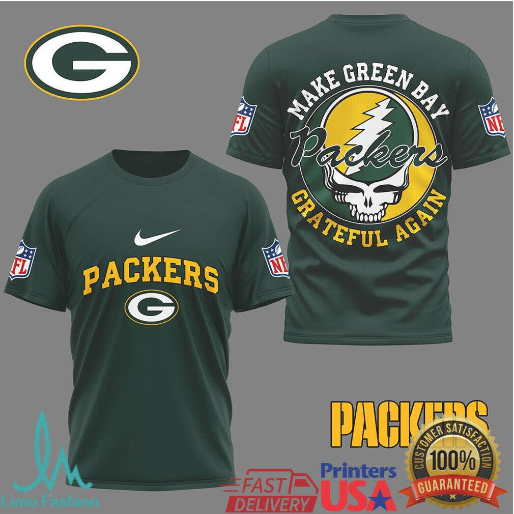 Green Bay Packers Make Green Bay Grateful Again Skull Graphic Tshirt