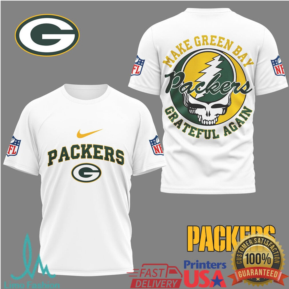 Green Bay Packers Make Green Bay Grateful Again Skull Graphic Tshirt