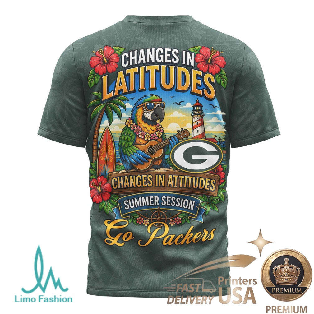 Green Bay Packers Margaritaville Tropical Parrot Summer T Shirt - Limotees LLC