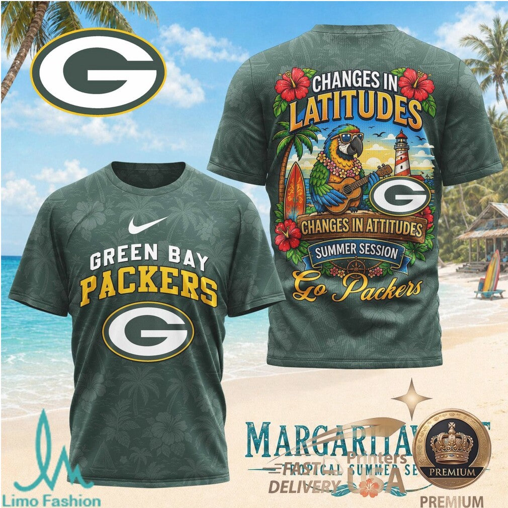 Green Bay Packers Margaritaville Tropical Parrot Summer T Shirt - Limotees LLC